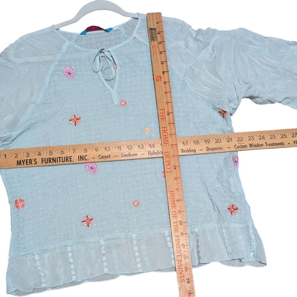 Johnny Was floral embroidered top semi sheer keyhole tie ditzy dainty size XL - Picture 6 of 11